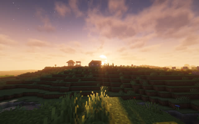 Minecraft-Welt von High Definition Craft im warmen Abendlicht